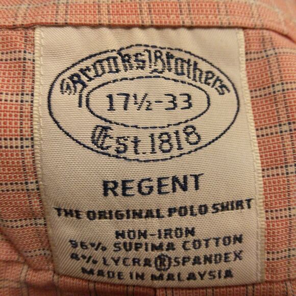 Brooks Brothers Regent dress shirt mens 17.5-33 XL Xlarge pink check plaid - Picture 6 of 9